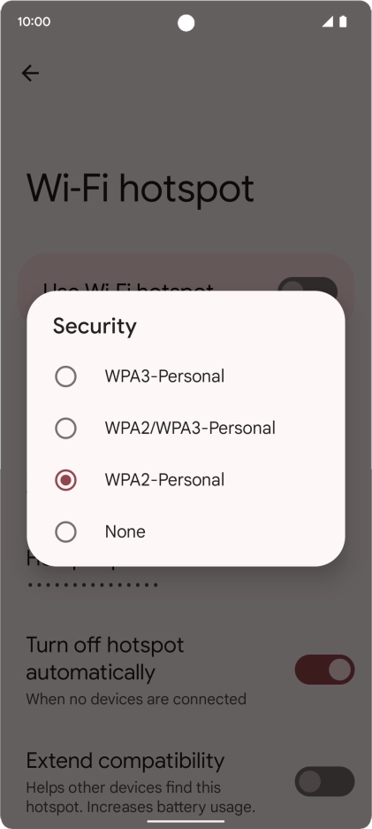 Press WPA3-Personal to password protect your Wi-Fi hotspot.