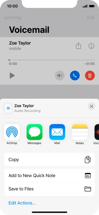 Press the required setting and follow the instructions on the screen to share or save the message.