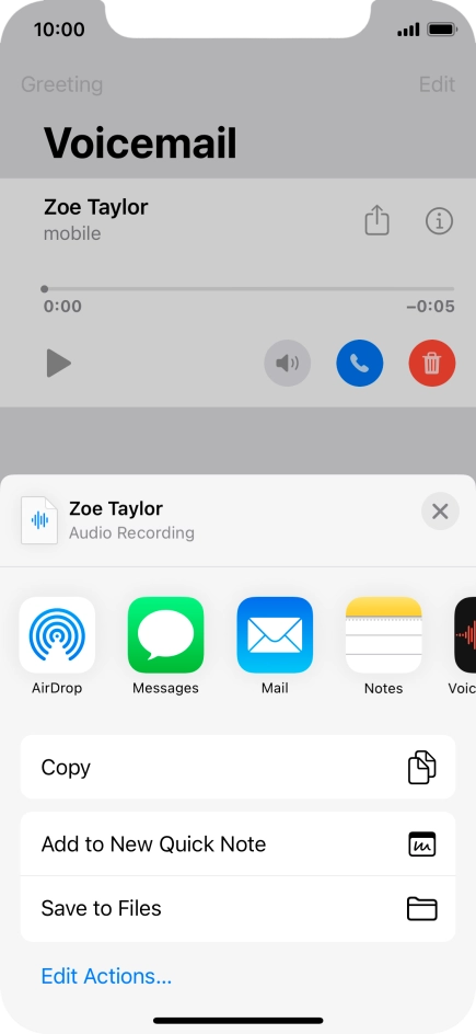 Press the required setting and follow the instructions on the screen to share or save the message.