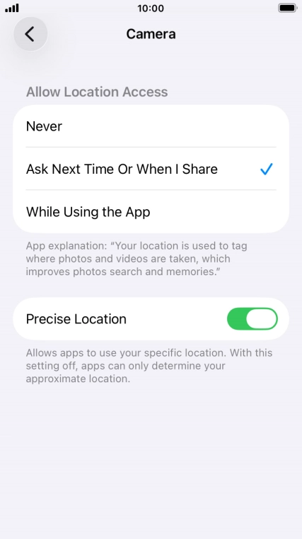 Press the required setting to turn the function on or off.