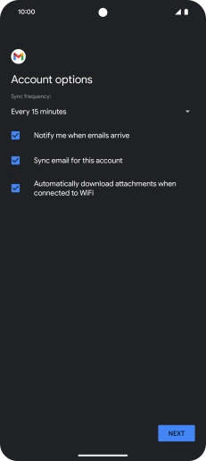 If this screen is displayed, you email account has been recognised and set up automatically. Follow the instructions on the screen to key in more information and finish setting up your phone.