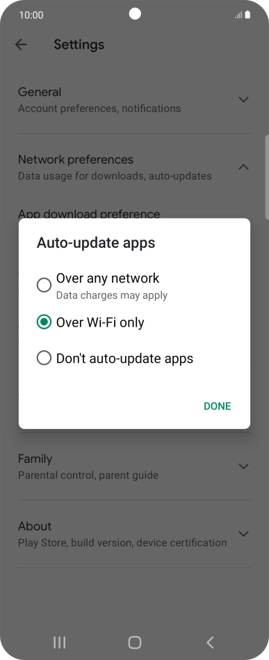 To turn on automatic update of apps using mobile network, press Over any network.