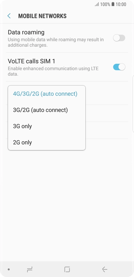 Press the required network mode.