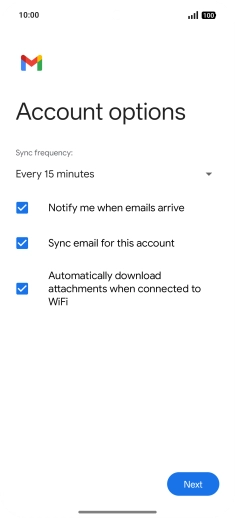 If this screen is displayed, you email account has been recognised and set up automatically. Follow the instructions on the screen to key in more information and finish setting up your phone.