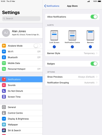 Press the indicator next to 