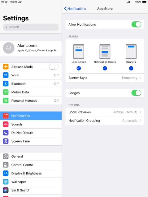 Press the indicator next to 