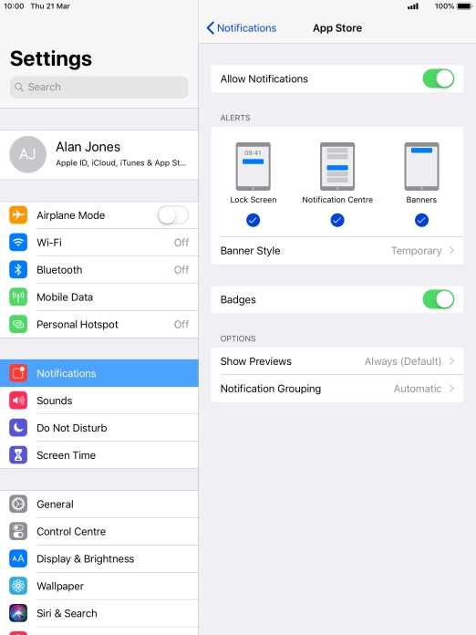 Press the indicator next to 
