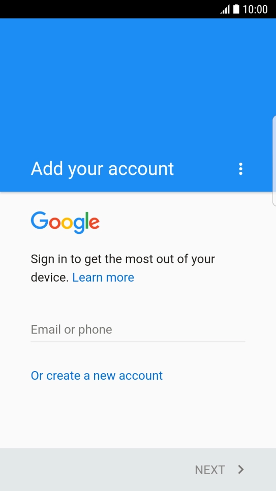 If you don't have a Google account, press Or create a new account and follow the instructions on the screen to create an account.