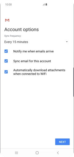 If this screen is displayed, you email account has been recognised and set up automatically. Follow the instructions on the screen to key in more information and finish setting up your phone.