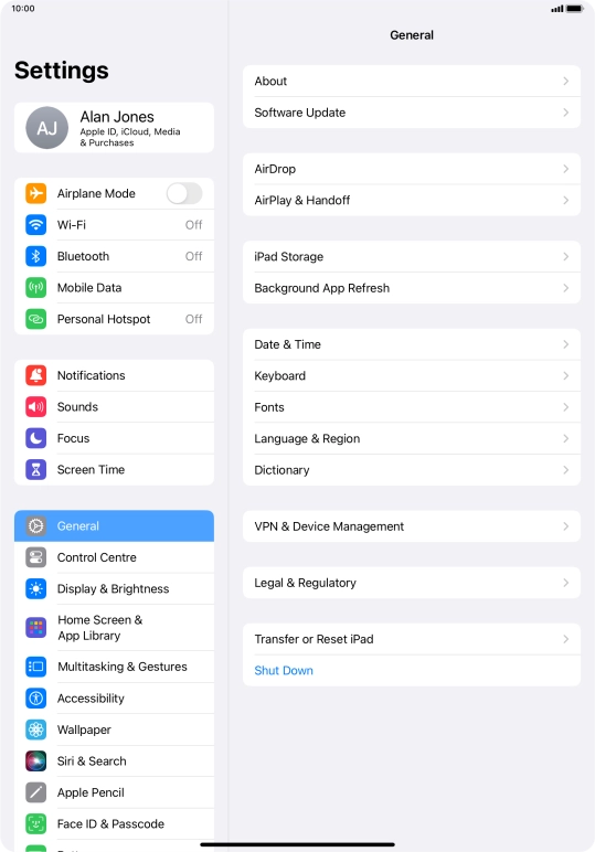 Press Transfer or Reset iPad.