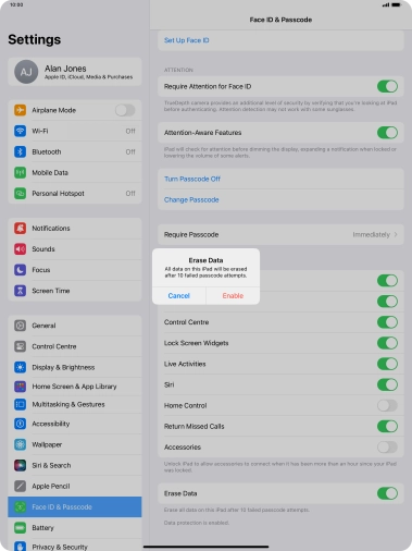 If you turn on the function, press Enable.