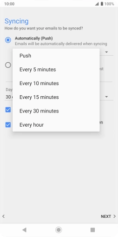 Press the required setting.