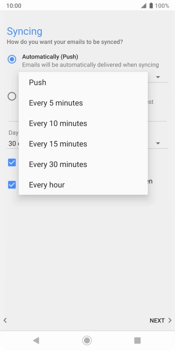 Press the required setting.