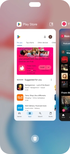 To end one running application, slide your finger upwards on the required application.