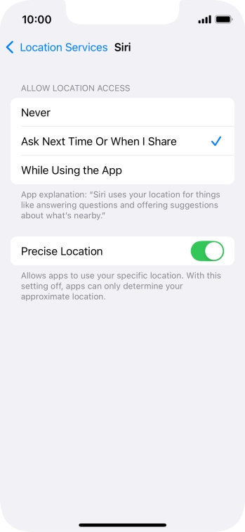 Press the required setting to turn the function on or off.
