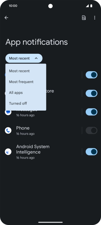 Press the required setting.