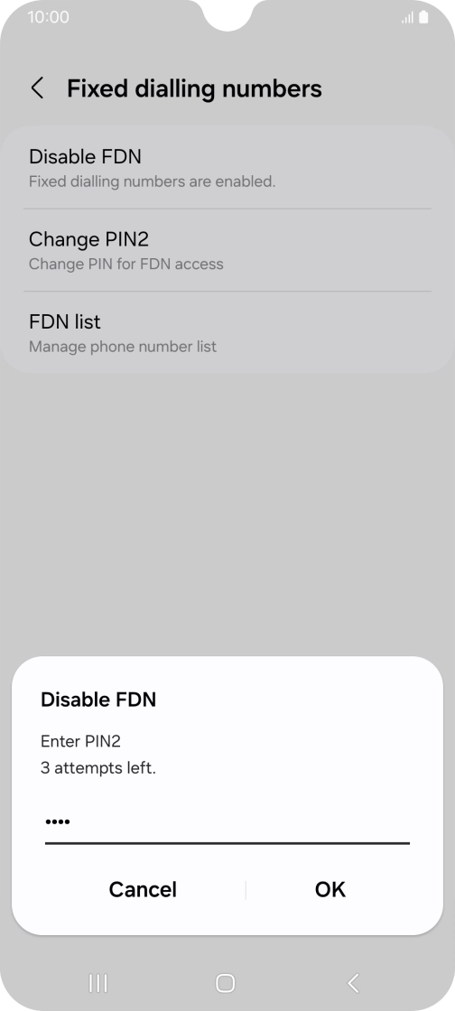 Key in your PIN2 and press OK. The default PIN2 is 0000.
