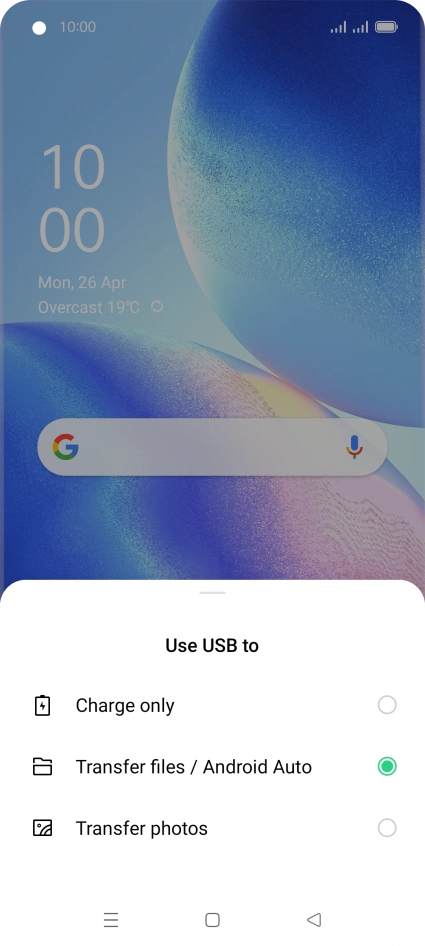 Press Transfer files / Android Auto.