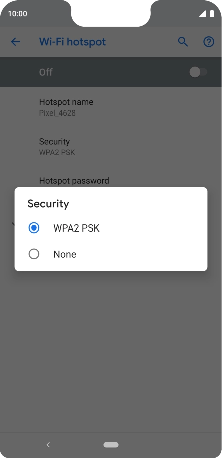 Press WPA2 PSK to password protect your Wi-Fi hotspot.