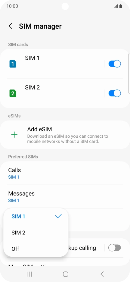 Press the required setting.
