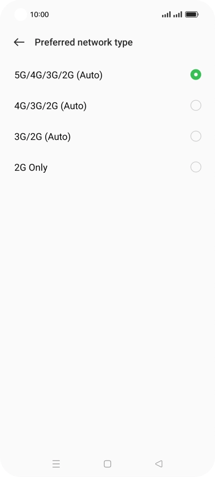 Press the required network mode.