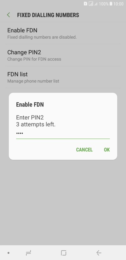 Key in your PIN2 and press OK. The default PIN2 is 0000.