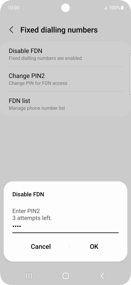 Key in your PIN2 and press OK. The default PIN2 is 0000.