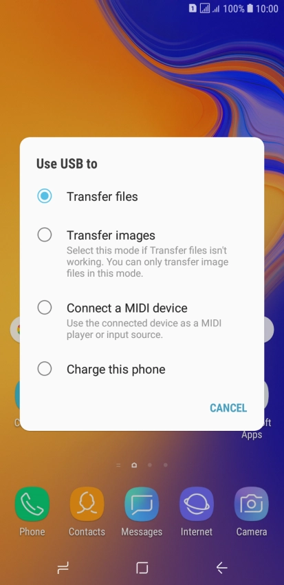 Press Transfer files to turn on the function.