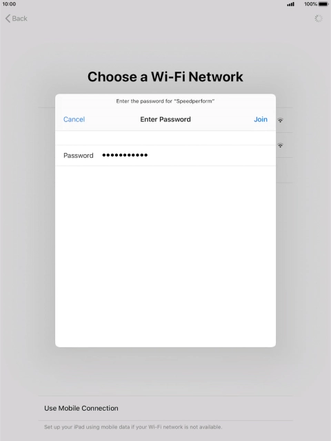 Key in the password for the Wi-Fi network and press Join.