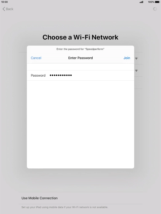 Key in the password for the Wi-Fi network and press Join.