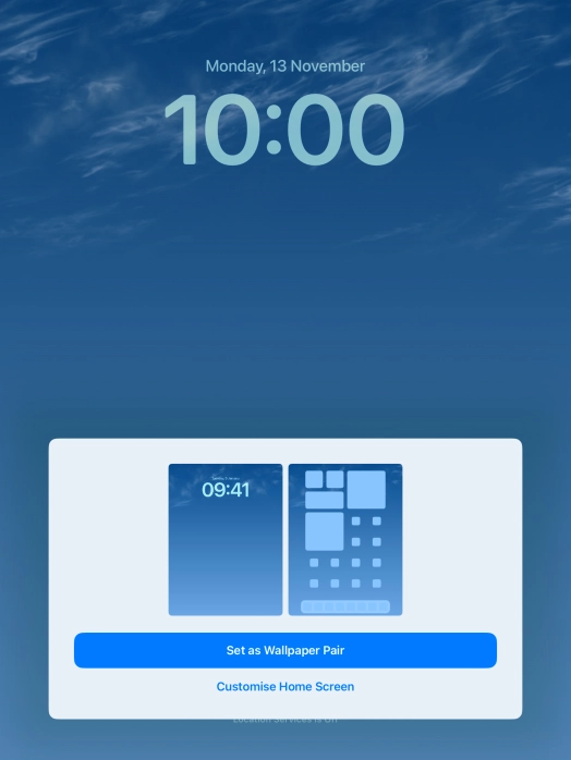 To use the same colour theme on the home screen, press Set as Wallpaper Pair.