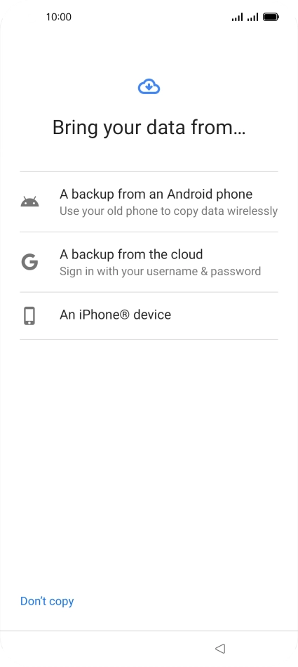 Press the required setting and follow the instructions on the screen to transfer the content from another phone.