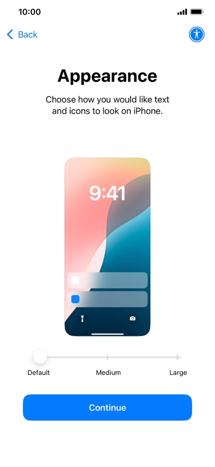 Select the required text and icon size on your phone and press Continue.