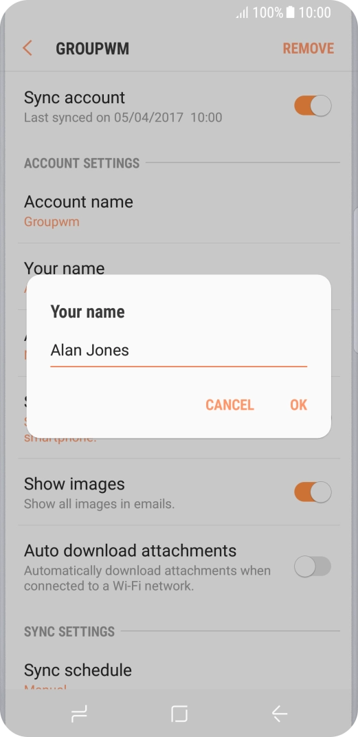 Key in the required sender name and press OK.