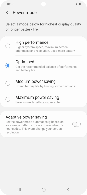 Press the required setting.