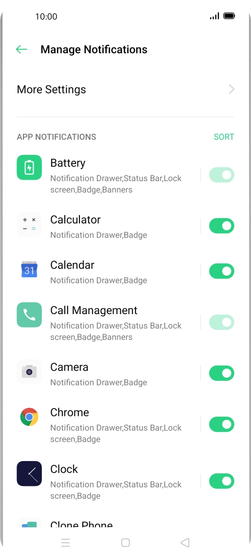 Press the indicators next to the required apps to turn the function on or off.