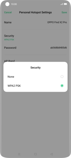 Press WPA2 PSK to password protect your Wi-Fi hotspot.