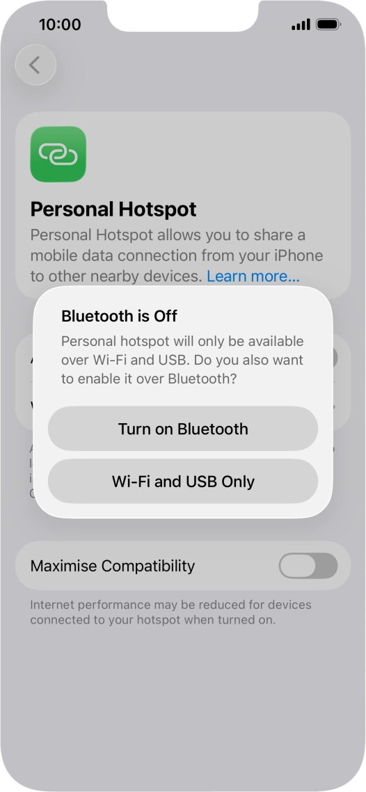 If Wi-Fi is turned on, press Wi-Fi and USB Only.