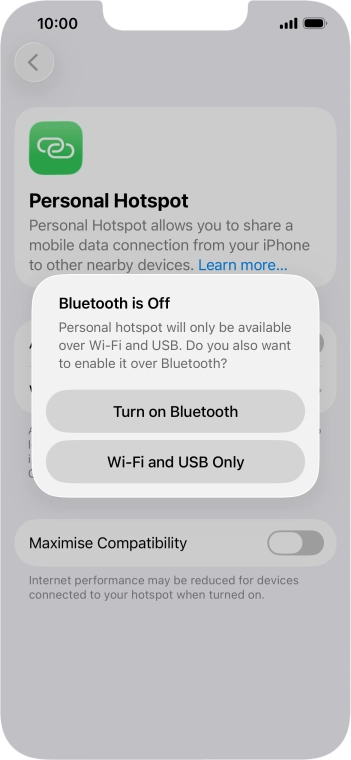If Wi-Fi is turned on, press Wi-Fi and USB Only.