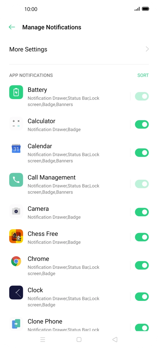 Press the indicators next to the required apps to turn the function on or off.
