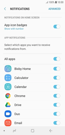 Press the indicator next to the required app to turn the function on or off.