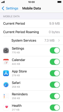Press the indicators next to the required applications to turn the function on or off.