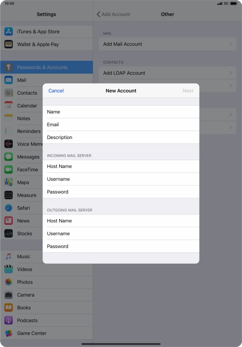 Press Host Name and key in the name of your email provider's outgoing server.