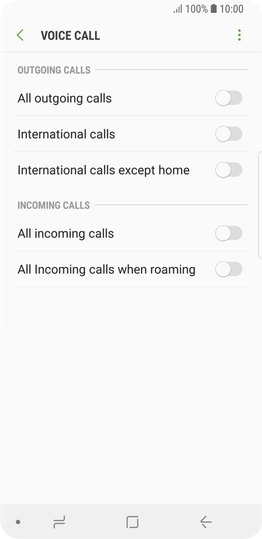 Press the indicator next to the required barring type.