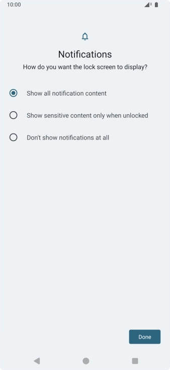 Press the required setting.