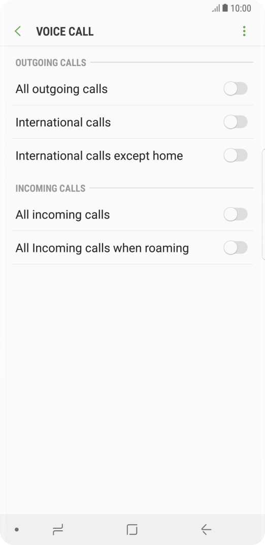 Press the indicator next to the required barring type.