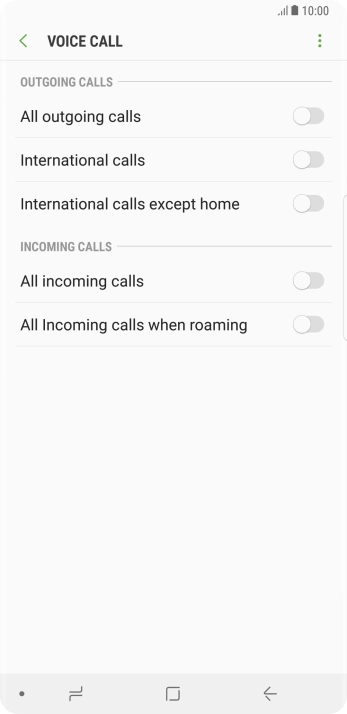 Press the indicator next to the required barring type.