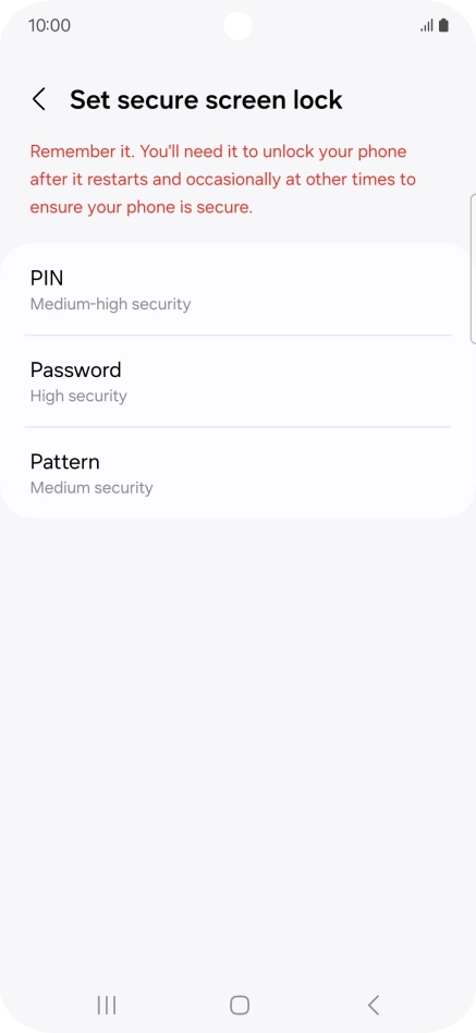 Press the required phone lock code and follow the instructions on the screen to create an additional phone lock code.