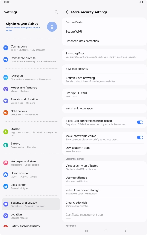Press SIM card security.