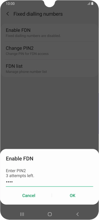 Key in your PIN2 and press OK. The default PIN2 is 0000.